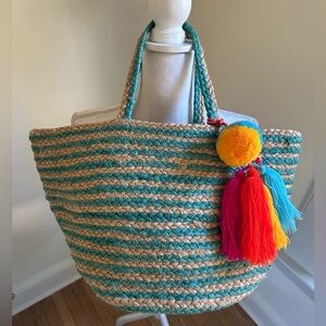 Shiraleah Jute Beach Bag Tote with Tassel NEW
